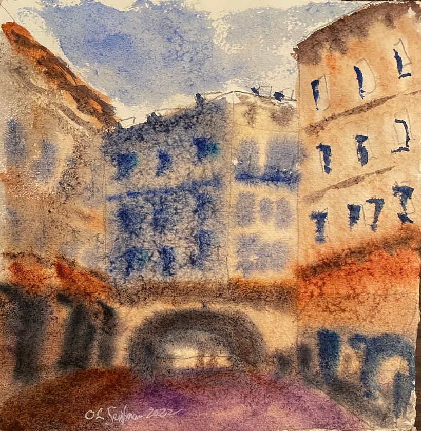 Quick 8X8 watercolor on 200 gsm cotton watercolor paper.  Very soft paper. 1