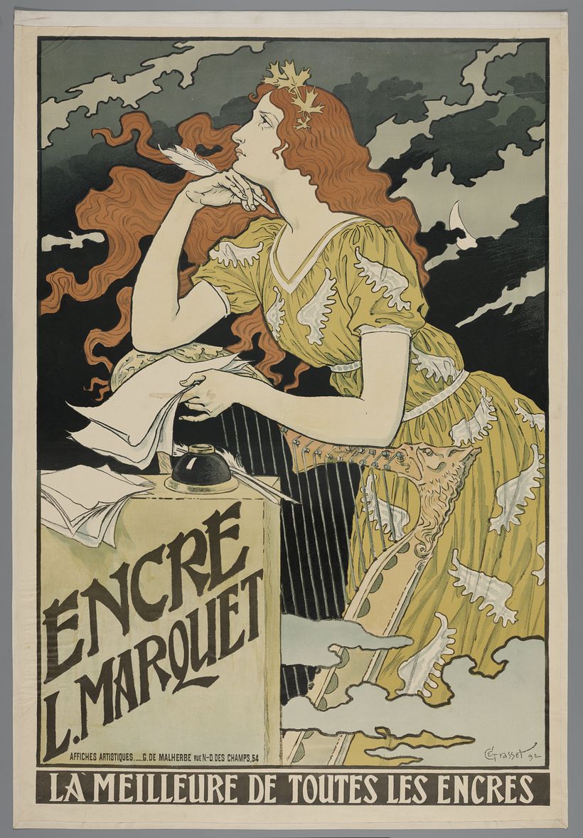 Werbung für L. Marquet Ink im Jugendstil (1892) von Eugène Grasset, via Rijksstudio.