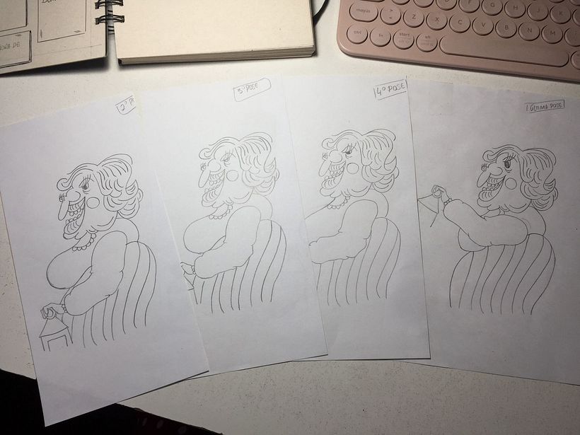 ¡Hola! Hice algunos bocetos de las diferentes posiciones que podría usar mi personaje antes de meterme de lleno en Procreate