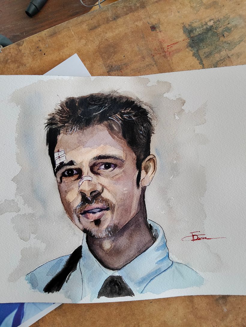 portrait Brad Pitt aquarelle 1