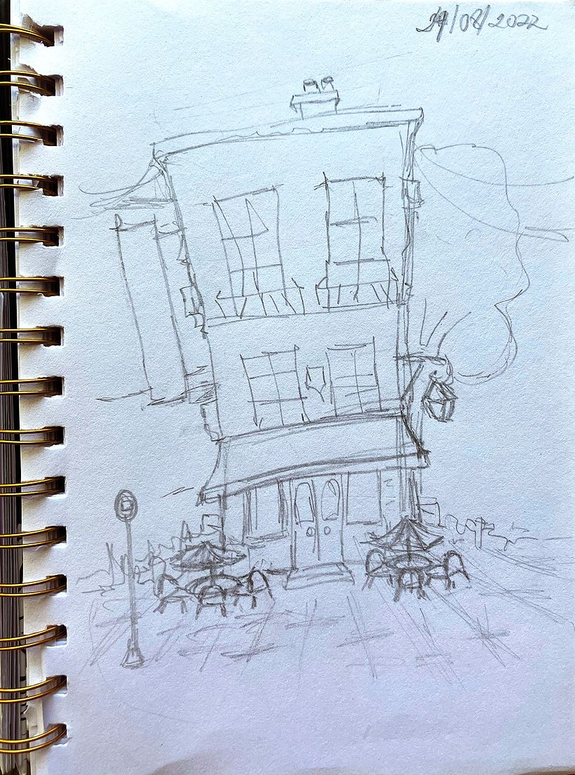 I started sketching the image in pencil because I'm not very good at calculating the space in the paper at first glance.