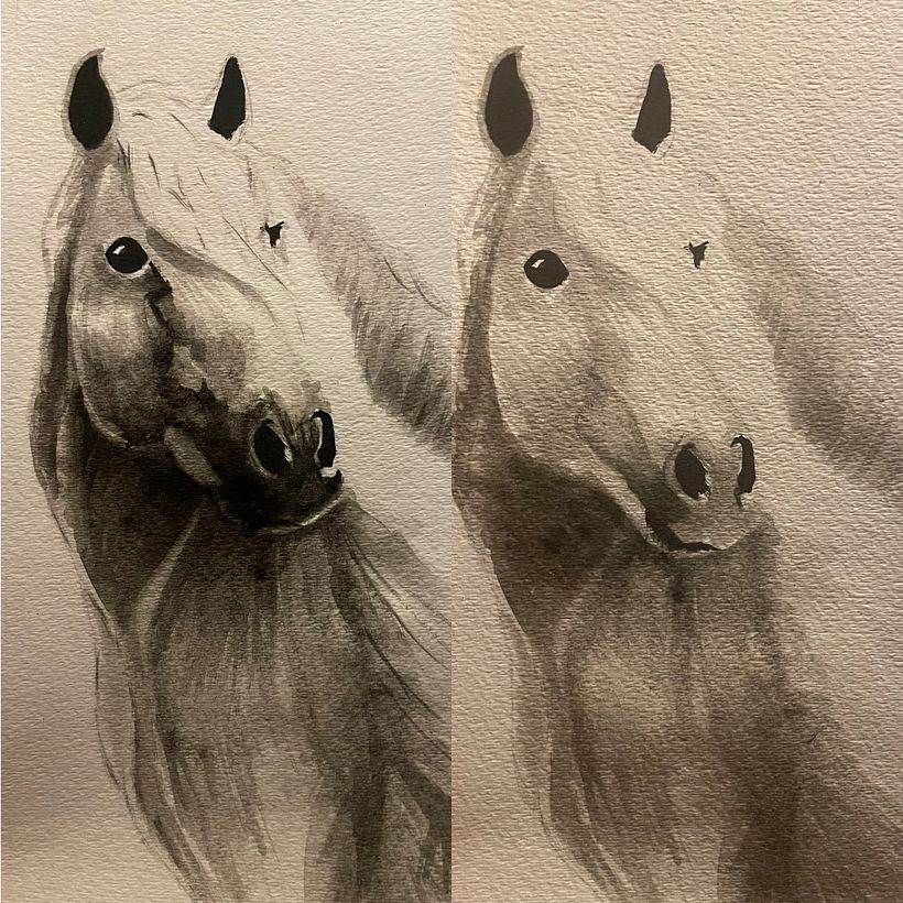 Grayscale horse watercolor 1