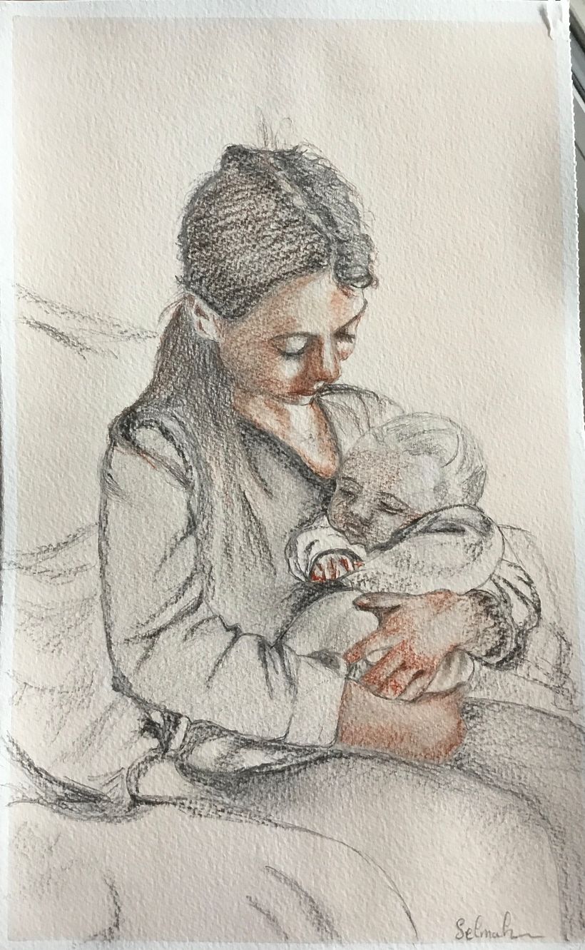 Fusain, crayon HB et sanguine, ce n’est pas vraiment un portrait de face mais je m’y suis essayé car le final sera à l’huile.