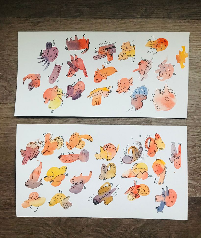 ejercicio con manchas para crear personajes y entorno