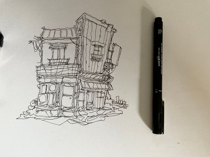 Boceto con delineadores 0.1 y 0.3 Unipin.