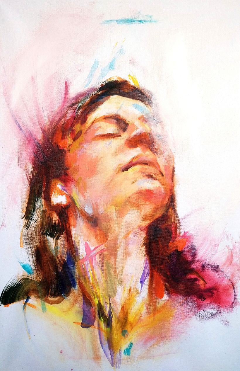 Mi proyecto del curso: Retrato experimental: fusiona óleo, acrílico y pintura en spray 4
