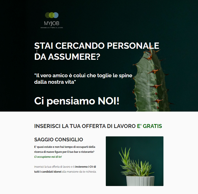 Landing page progetto MyJob cerco/offro lavoro 1