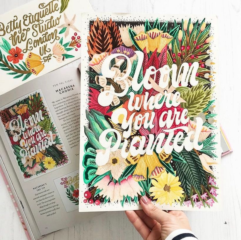 Pieza para un libro sobre Brush Lettering, escrito por Rebecca Cahill Roots 2
