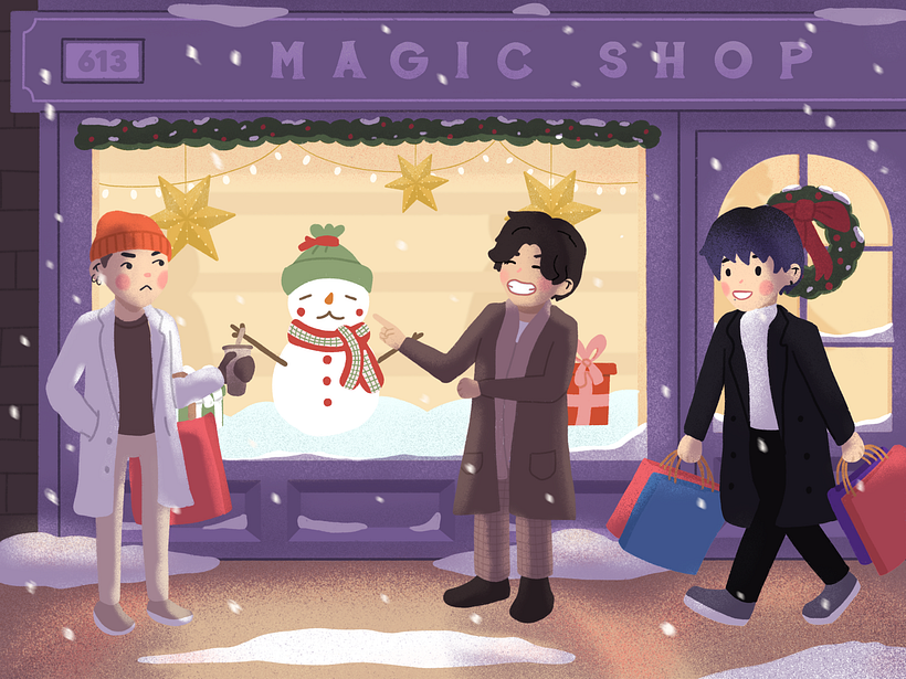 BTS members in a christmas setting for a secret santa - 2021
