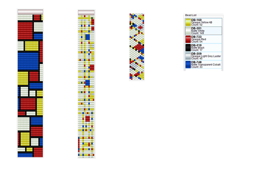 I designed a pattern of two bracelets (loom) and a ring (peyote) using BeadTool 4.