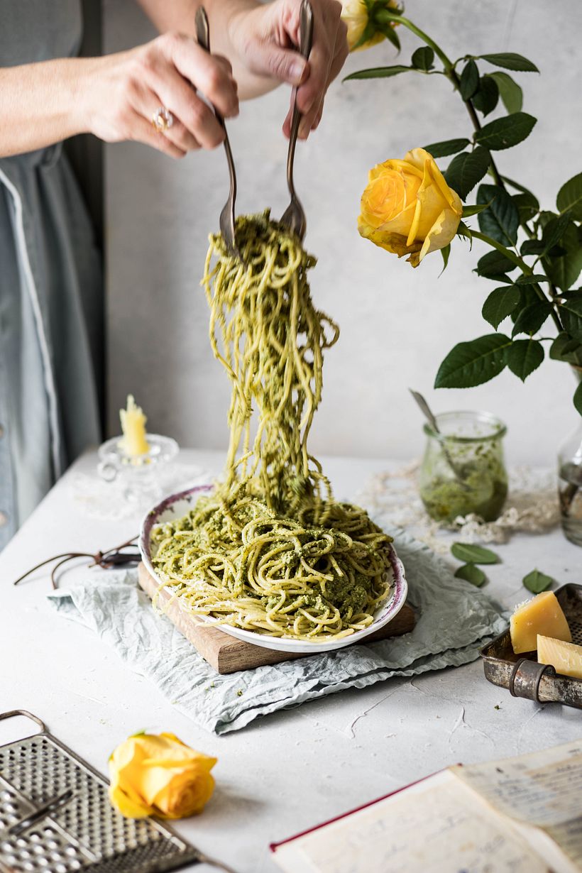 Espaguete ao Pesto de Espinafre