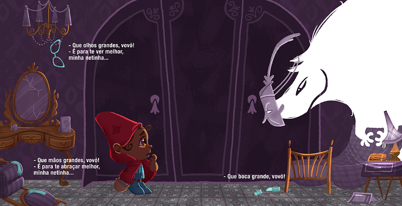 Ao invés de fazer o lobo fantasiado como sempre, preferi essa ideia da máscara. Achei mais sinistro.