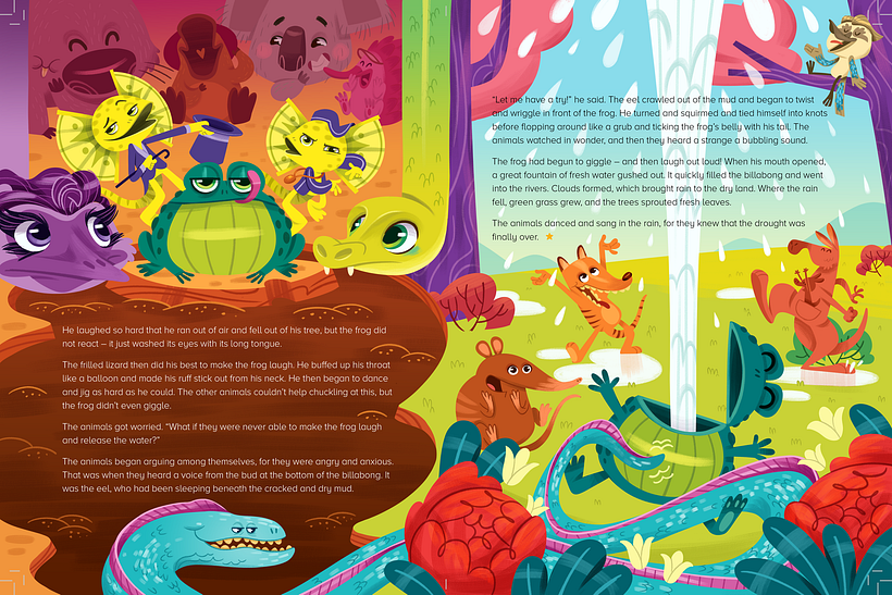 Na última pag, usei cores frias e bastante azul para trazer a sensação de refrescância da água