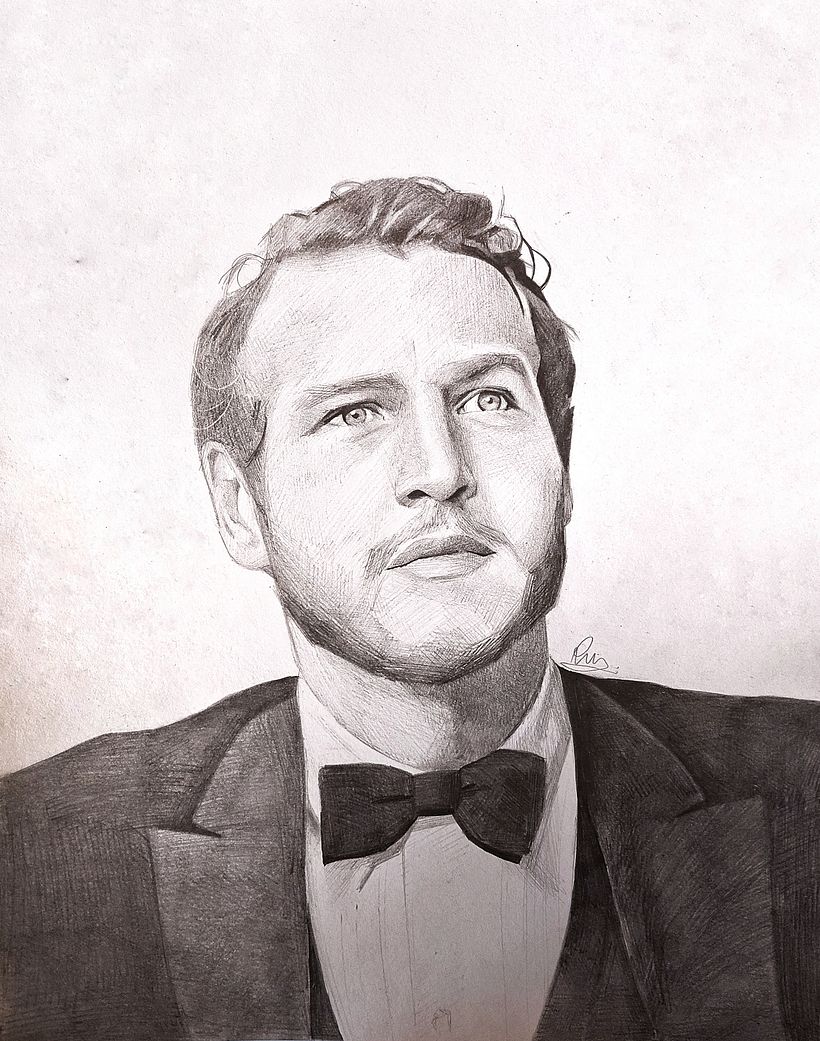 Pencil drawing of Paul Newman. 1