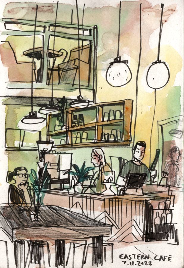 A favorite Seattle spot to work in, Eastern Cafe. The guy in the middle always makes my latte with such care.