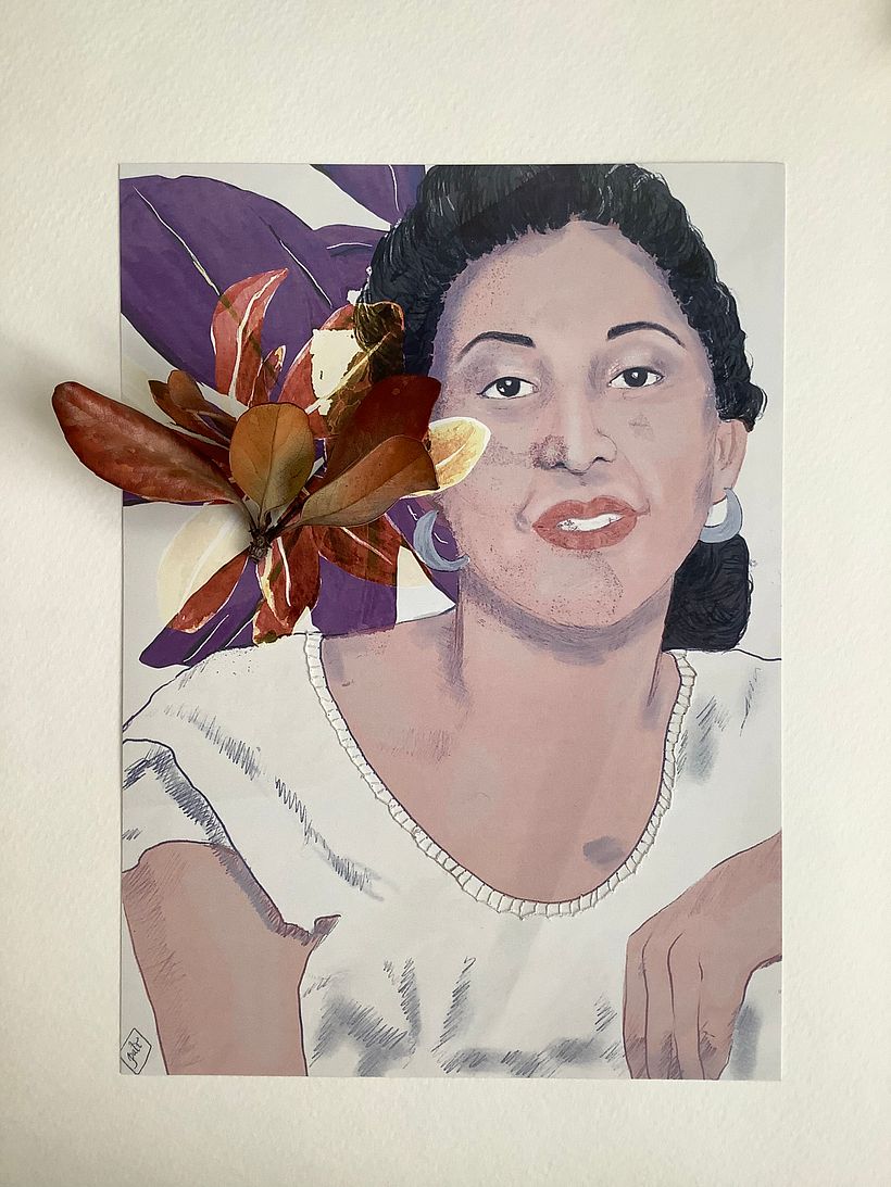 I embroidered around the collar and attached a dry plant vignette.