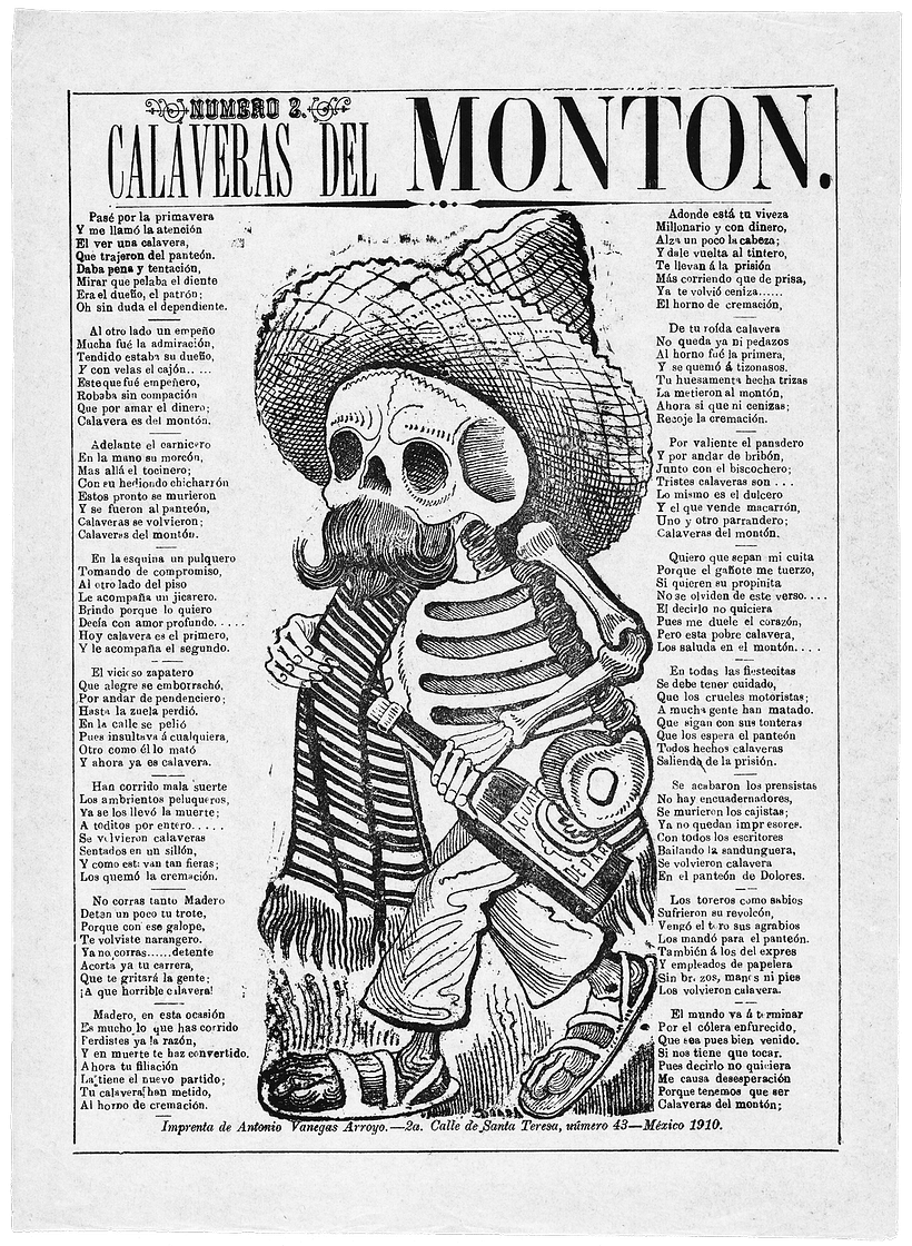 Calaveras literarias ilustradas por José Guadalupe Posada, 1910.
