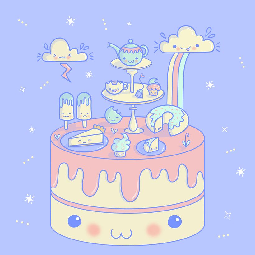 "Tea party" kawaii illustration finished.