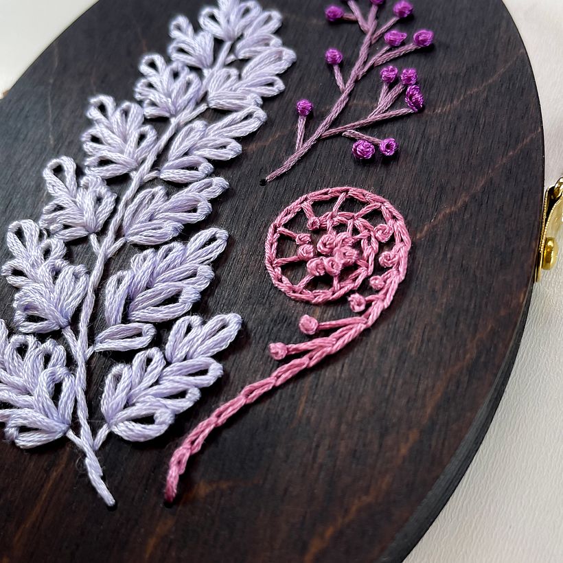 Botanical Embroidery on Wood 6