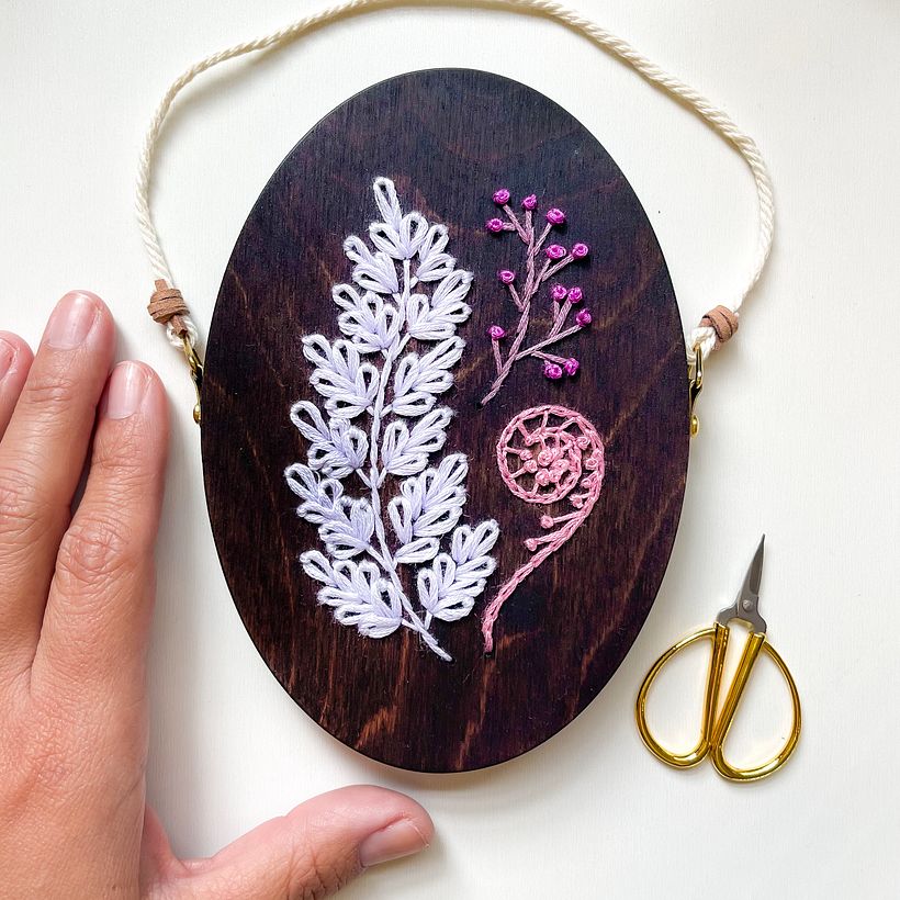 Botanical Embroidery on Wood 7