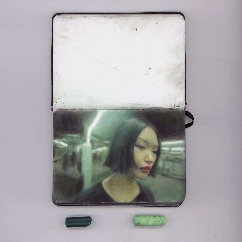 Green pastel Jeanne 2