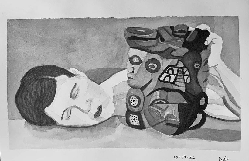 Inktober. My ink version of my own ‘art recreation’ of the famous Man Ray photo “Black and White”.