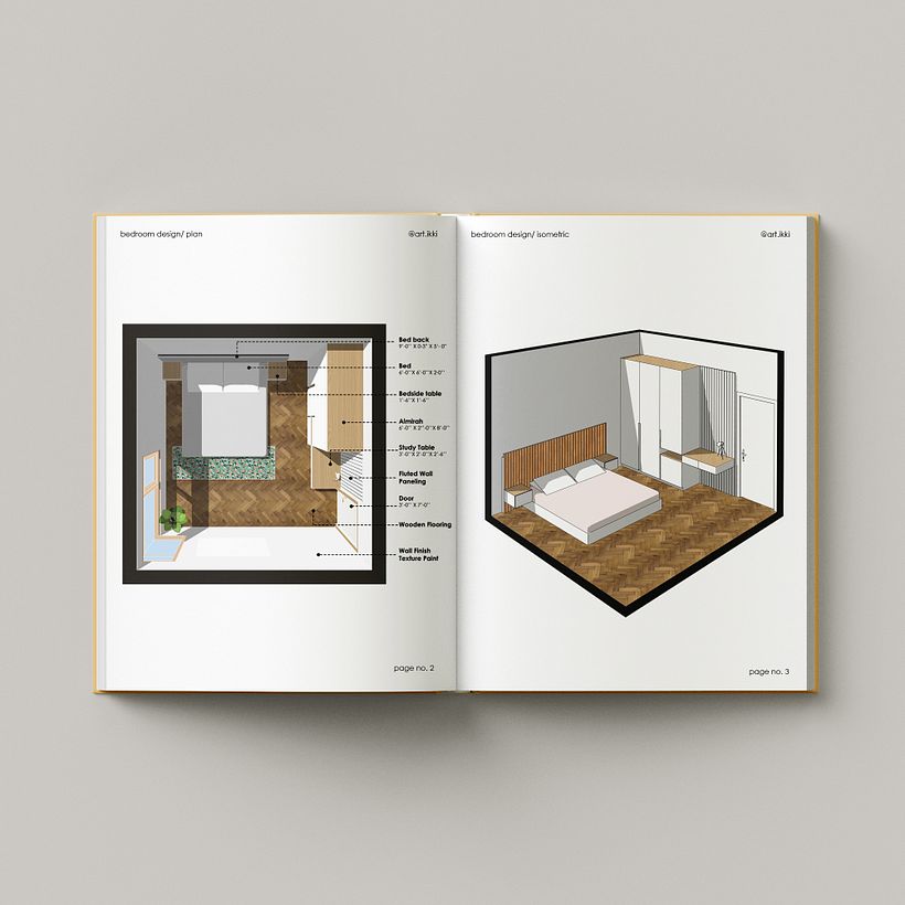 Slaapkamerplattegrond en isometrisch aanzicht