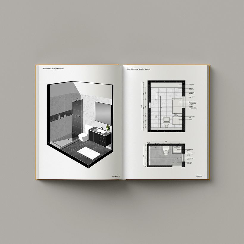 Badkamer Isometrisch aanzicht en gedetailleerde tekeningen