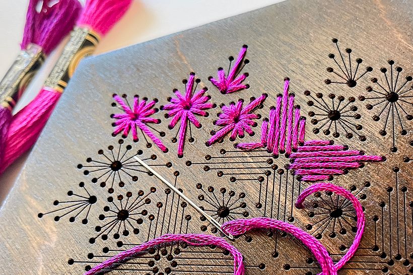 Stitching in progress.