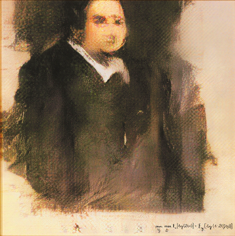 El retrato de Edmond de Belami se creó con un algoritmo GAN y se imprimió sobre lienzo. Imagen: Wikipedia.