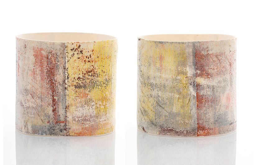 Textures of Time - screen printed, cast porcelain, hand built 2017