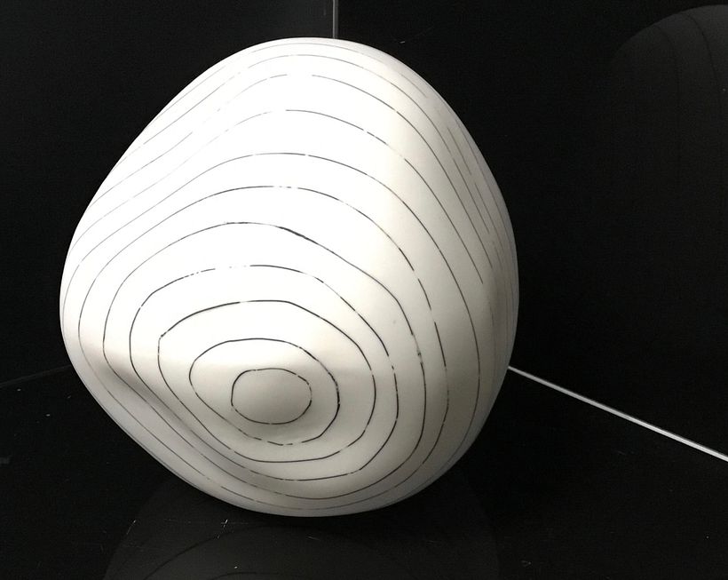 Cast porcelain, surface effects (inlay) polished, high fired 2018