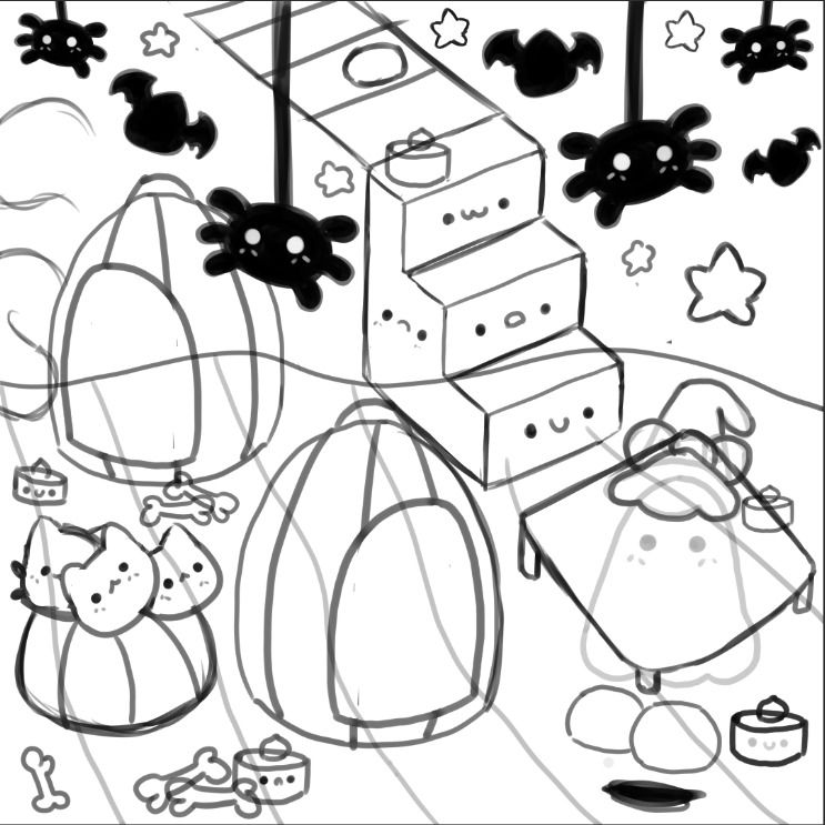 Así que comencé a organizar los elementos de mi escena, para seguir con el lineart.