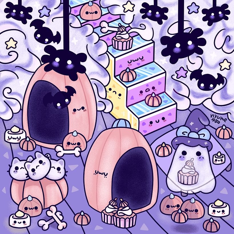 Por fin la ilustración completa, me encanta usar un pincel tiza para insertar esta textura de azúcar, creo que se ve realmente lindo.