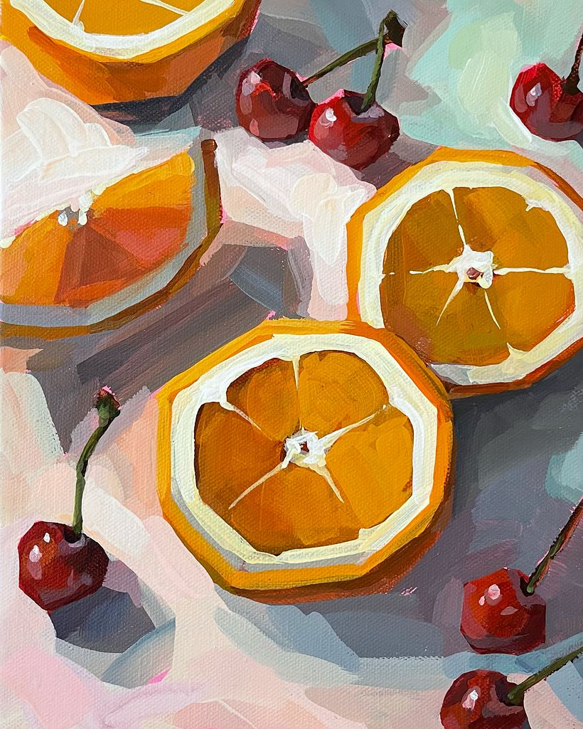 "Cherry Orange Jubilee" 8" x !0" acrylic on canvas