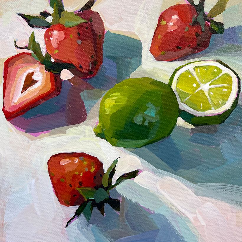 "Strawberry Lime Mixer" 8" x 8" acrylic on canvas