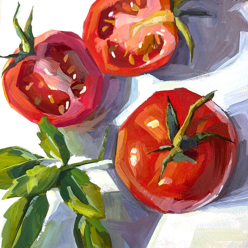 Este é um dos meus esquemas de cores complementares favoritos que já fiz! Tomates frescos... que delícia!