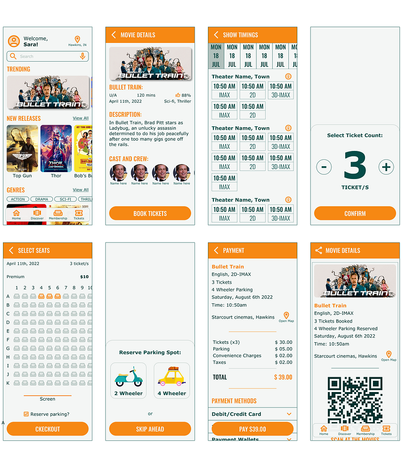 Ongoing mockup of a ticketing app for a movie theatre