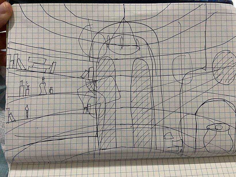 Aqui comecei com uma ideia inicial no papel do meu cenário