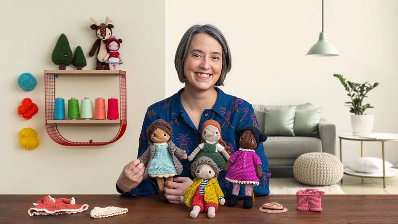 Ameskeria with some of her amigurumi creations.