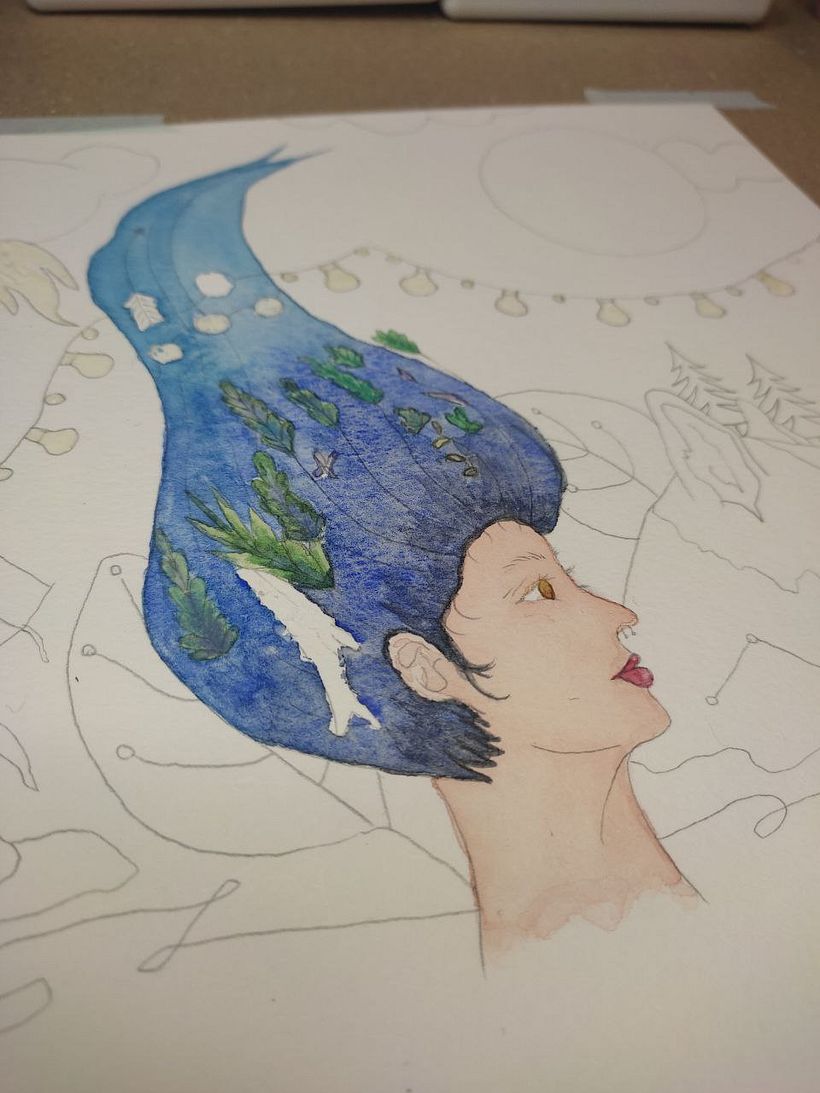 Ilustración en papel canson de acuarela