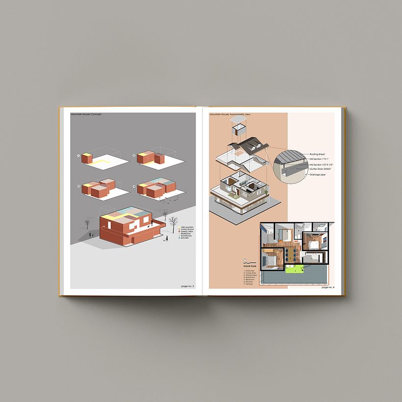 Conceptdiagram, axonometrisch aanzicht en plattegrond