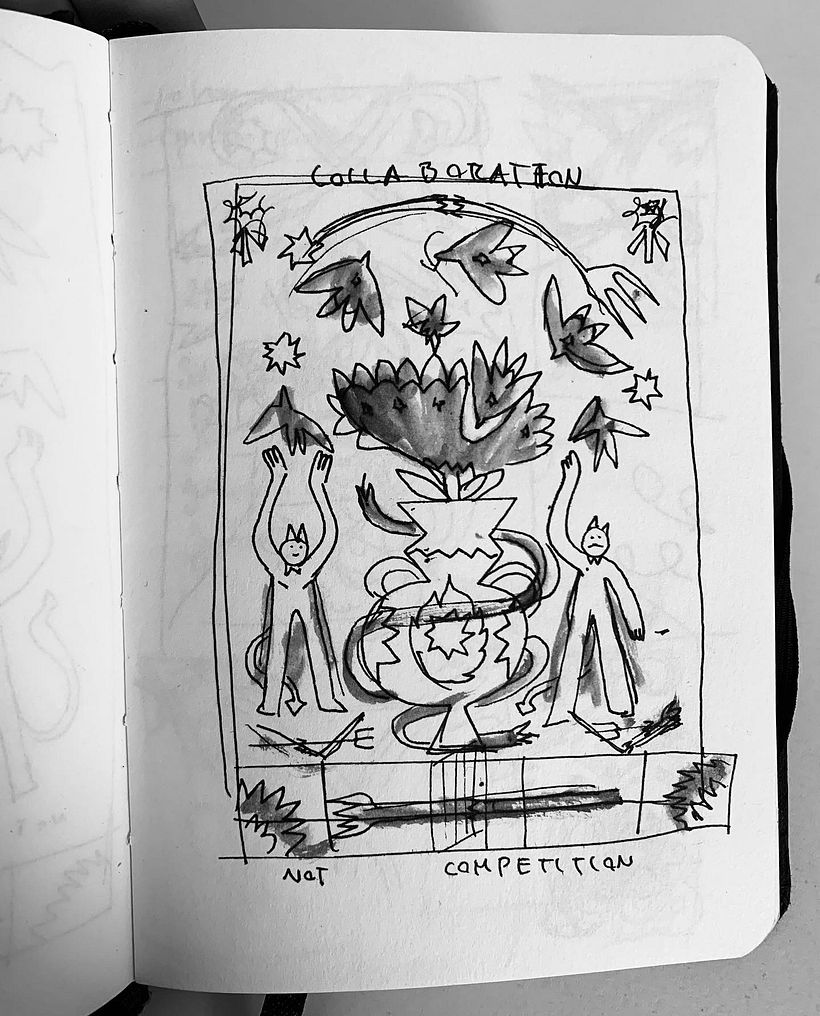 Este fue mi borrador, ya tenía claro que quería hacer, solo quería lograr una buena composición. 