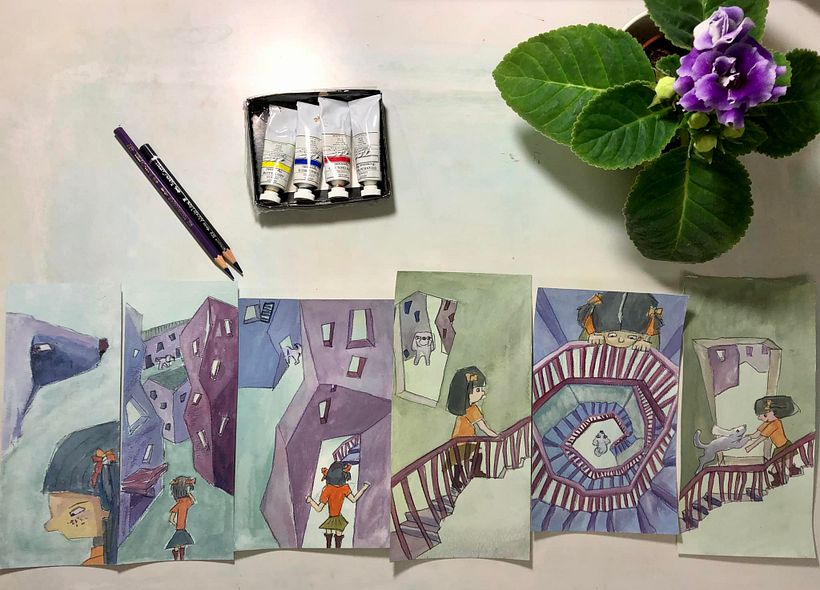 These are only sketches. It's my first time using gouache, and I only have 4 colors. 