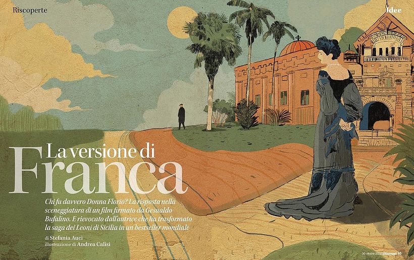 L'apertura della doppia pagina con l'illustrazione di Andrea Calisi