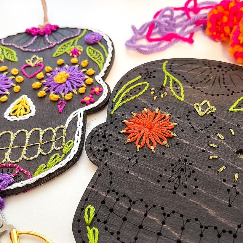 Flat 1/8 birch ply wood is stained and the design is engraved using a laser.