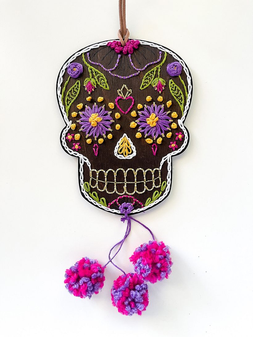 Calavera : Day of the Dead wood & paper embroidery 6
