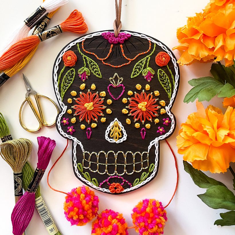 Calavera : Day of the Dead wood & paper embroidery 8