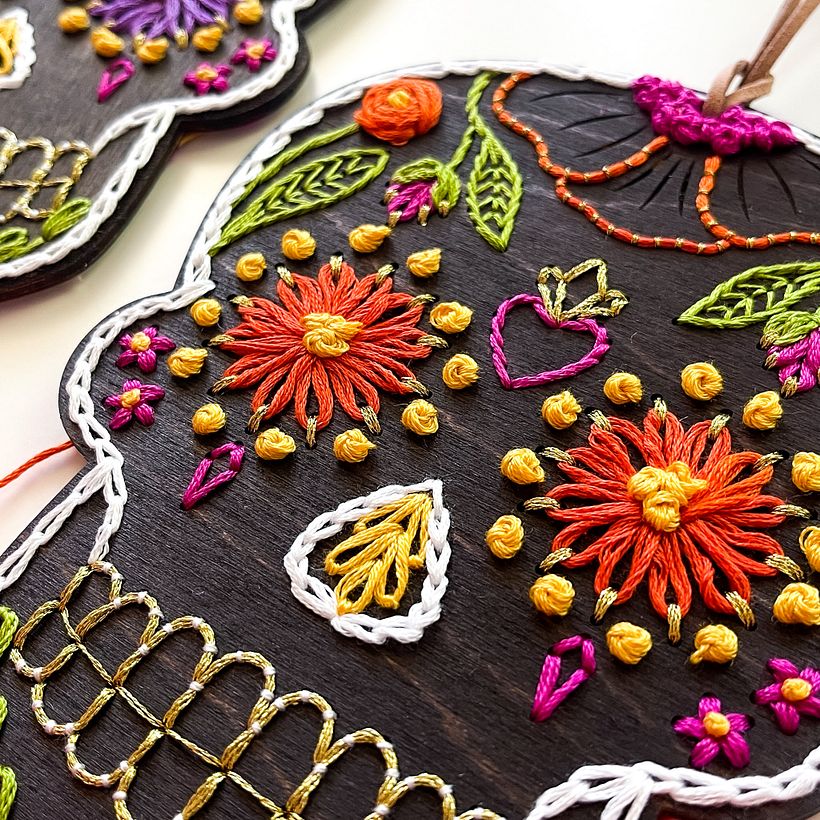 Calavera : Day of the Dead wood & paper embroidery 11