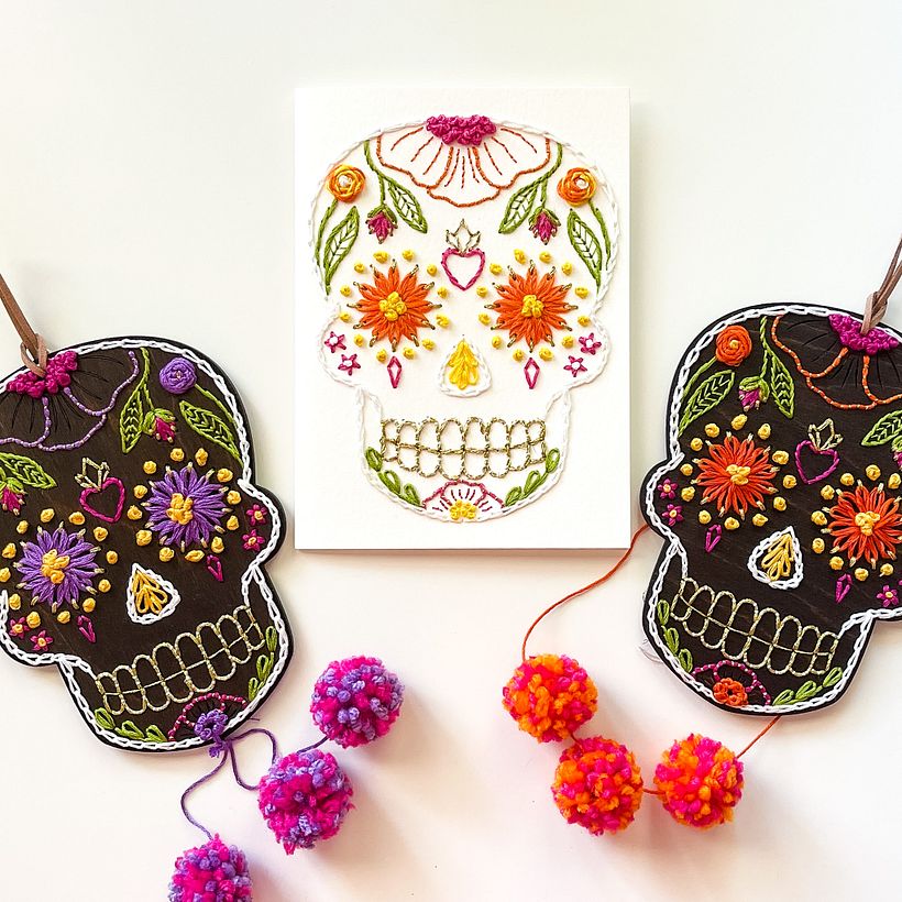 The design is also stitched on to watercolor paper to make a fun mini poster or greeting card.